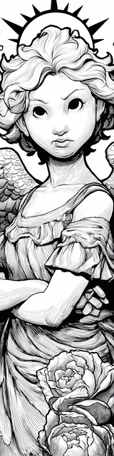Free angel bookmark to color featuring super annoyed angel